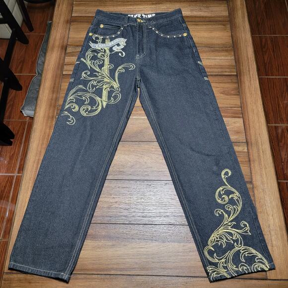 Game Time Black Studded Denim Jeans w/ Embroidery - Size 30 - Picture 1 of 8